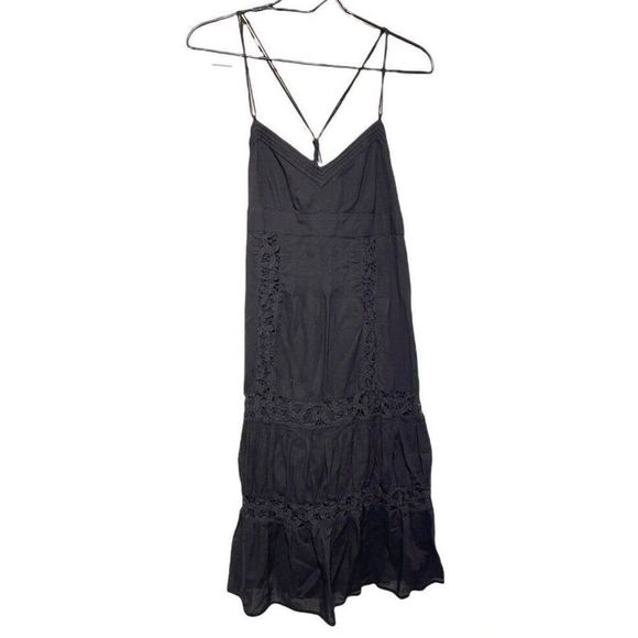 American Eagle Outfitters Black Spaghetti Strap Prairie Dress Women's Size 4 - Picture 3 of 3